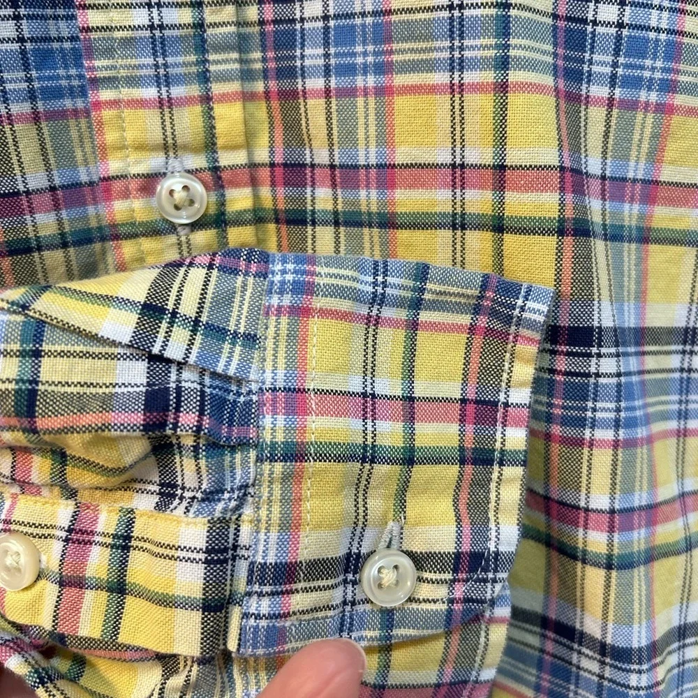 Ralph Lauren Button Front Shirt Youth Sz 14 Yellow Plaid Boys Long Sleeve Preppy